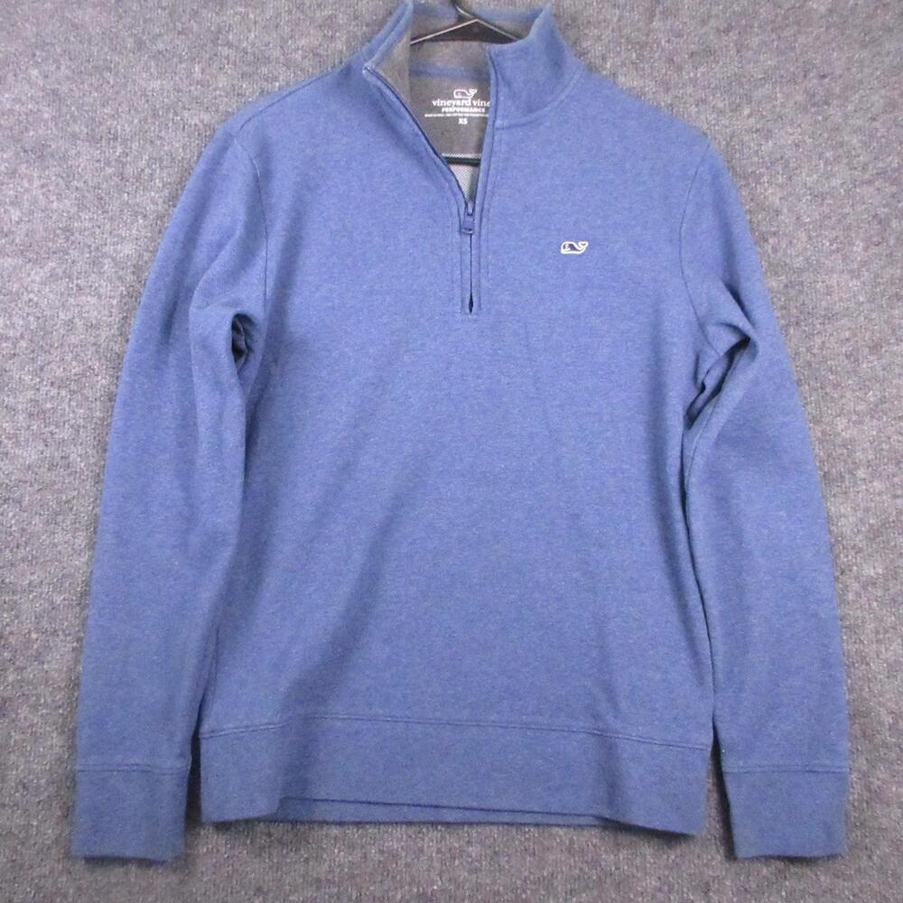 Vineyard Vines Sweater Mens XSmall Blue 1/4 Zip Mock Neck Whale Logo Pullover